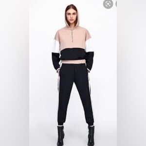 Zara track suit. Blush and black with side stripe. Size small.